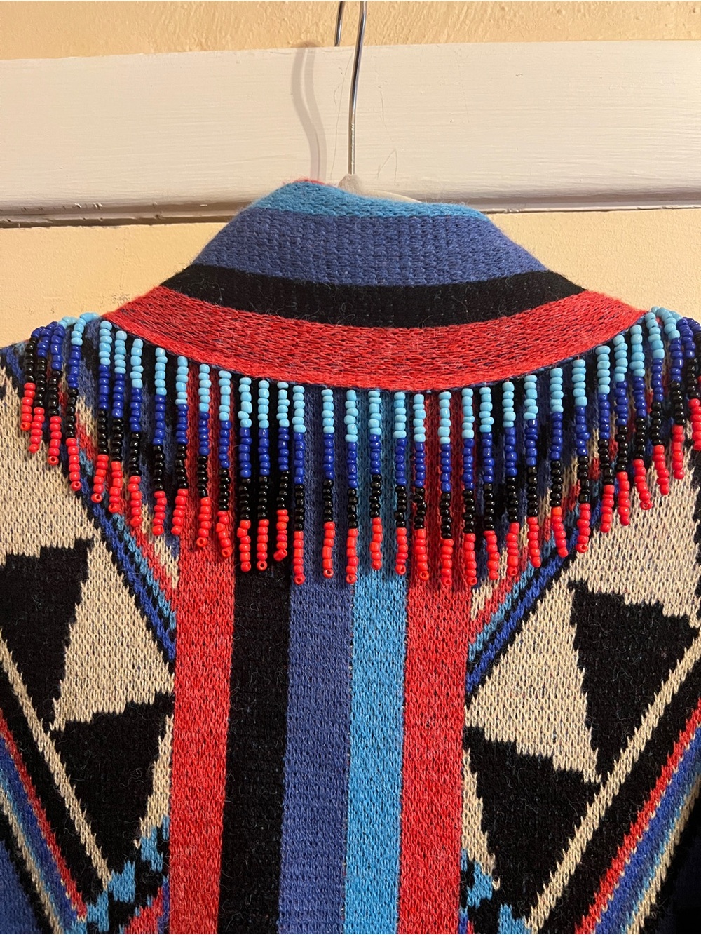 FARM Rio Geometric Open-Front Cardigan Sweater - Blue, Red, Black, Cream - Picture 8 of 8